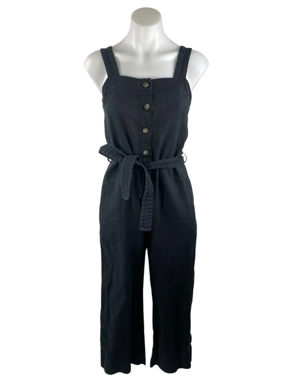 Everlane 100% Linen Square Neck Sleeveless Button Up Wide Leg Jumpsuit Romper 0